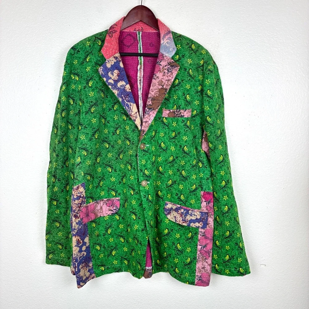Handmade Jacket Sz XL Patchwork Quilted Maximalist Boho Artsy Art-To-Wear